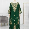 emerald green Dubai kaftan with gold Aari embroidery, Arabic chiffon gown, handmade green embroidered kaftan for women (1)