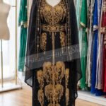 Black Dubai Kaftan Maxi Dress with Gold Hand Embroidery Moroccan Wedding Gown Luxury Arabic Abaya Style Dress African Attire Shop (1)
