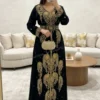 Black Dubai Kaftan Maxi Dress with Gold Hand Embroidery Moroccan Wedding Gown Luxury Arabic Abaya Style Dress African Attire Shop