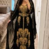 Black Dubai Kaftan Maxi Dress with Gold Hand Embroidery Moroccan Wedding Gown Luxury Arabic Abaya Style Dress African Attire Shop (4)