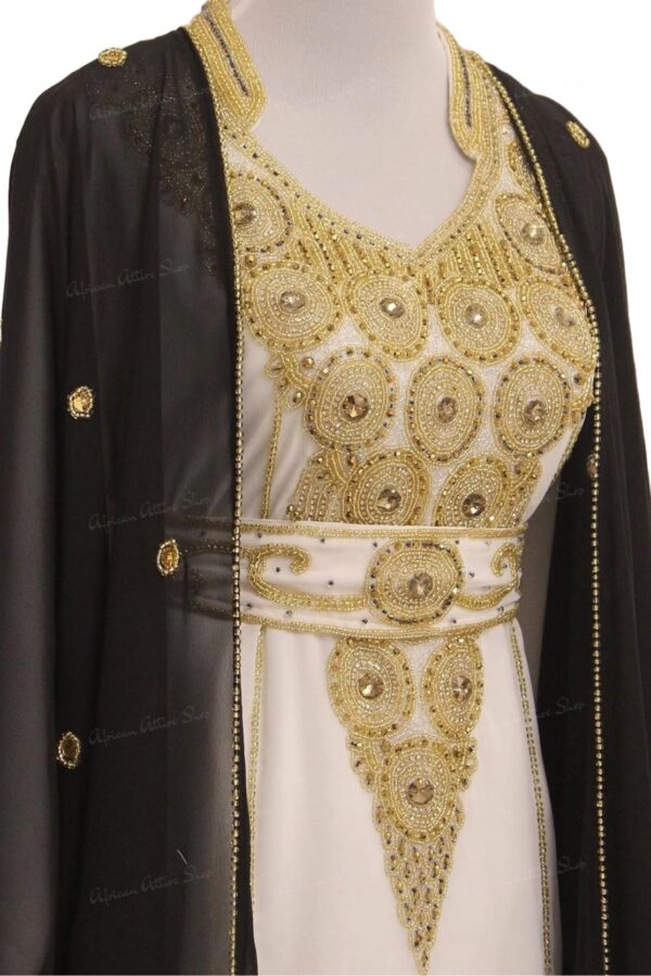 Black and white Moroccan kaftan with gold embroidery (2)