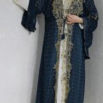 Navy blue Moroccan kaftan with white inner dress (1)