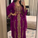 Purple Moroccan kaftan dress with gold embroidery (1)