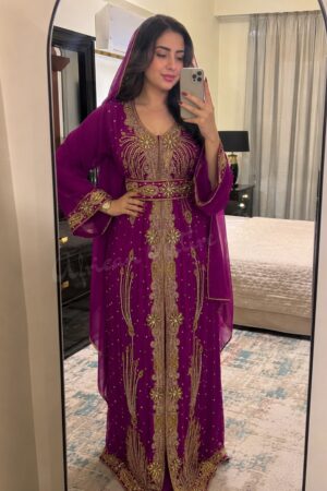 Purple Moroccan kaftan dress with gold embroidery (1)