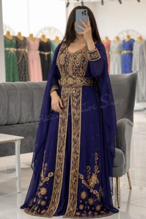 Royal Blue Moroccan Kaftan Dress with Gold Embroidery Luxury Handmade Designer Caftan for Wedding Henna Party Nikkah Eid Engagement Reception and Evening Wear (1)
