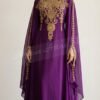 Royal purple Moroccan kaftan with heavy gold embroidery