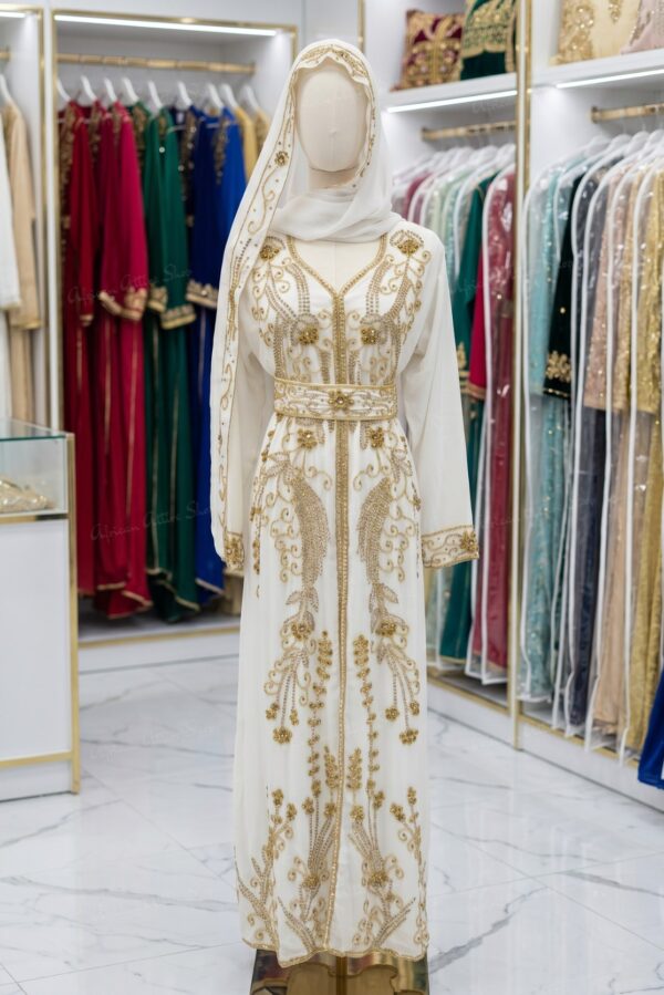 White Moroccan kaftan with gold embroidery (1)