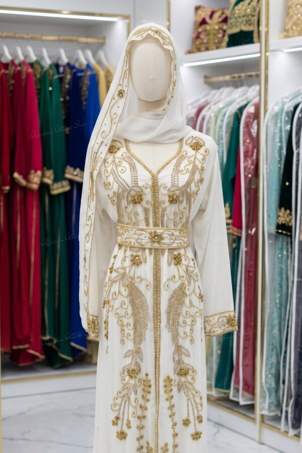 White Moroccan kaftan with gold embroidery (2)
