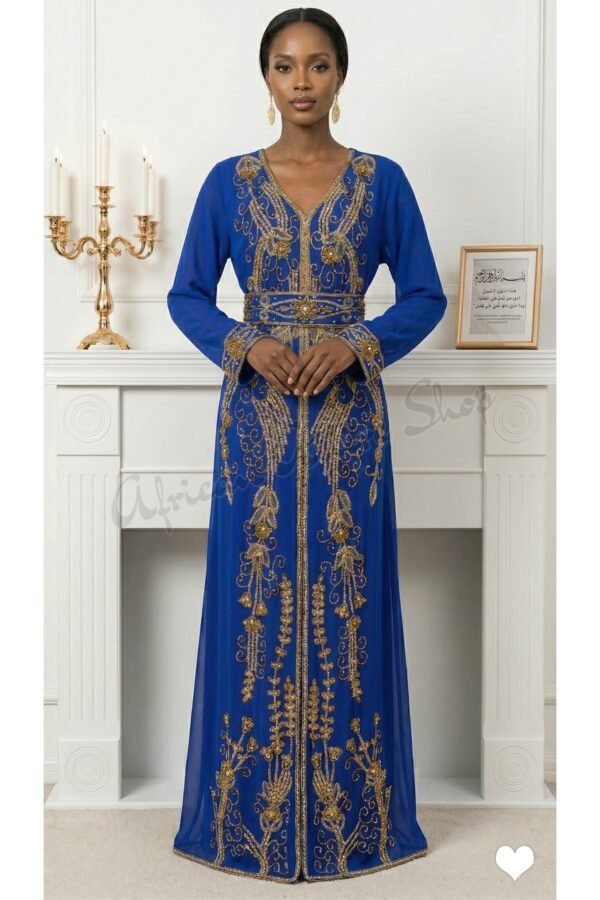 royal blue gold moroccan kaftan (4)