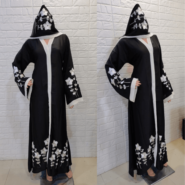Dubai Black Floral Abaya Embroidery Designs (1)