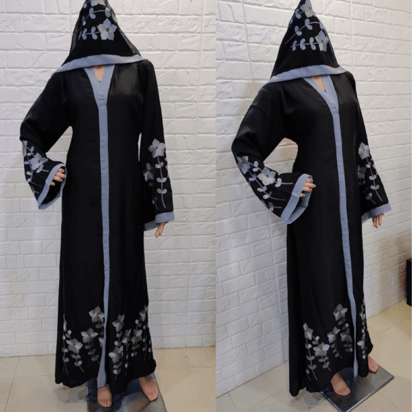 Women Black Floral Abaya (1)