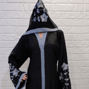 Women Black Floral Abaya