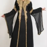 Black and gold embroidered kaftan dress for women