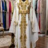 White Moroccan bridal kaftan with gold floral embroidery (1)