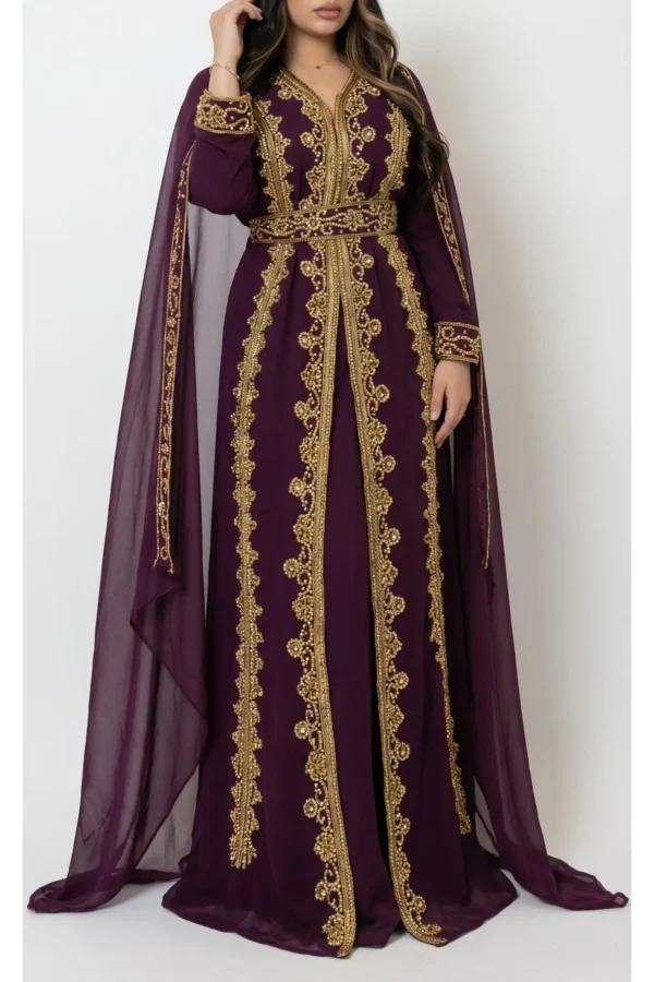 wine gold embroidered moroccan kaftan (1)