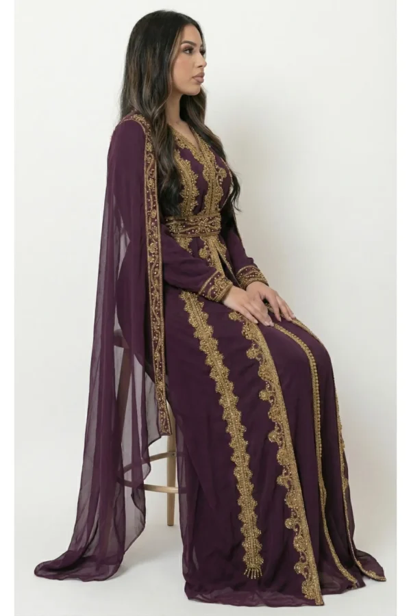 wine gold embroidered moroccan kaftan (3)