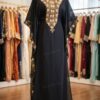 Black Moroccan kaftan with gold embroidery full length (1)