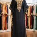 Black Moroccan kaftan with gold embroidery full length (1)