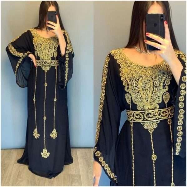 Black and Gold Modern Moroccan Kaftan Fancy Women Dress
