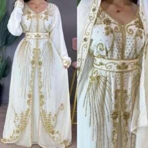 Hand Beaded White Moroccan Wedding Dress for Women
