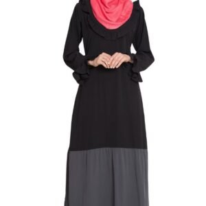 beautiful contrast bottom frilled casual abaya for women