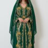 Brown Moroccan kaftan with gold Aari embroidery and matching hijab (1)