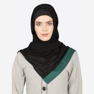Green Band Plain Black Hijab