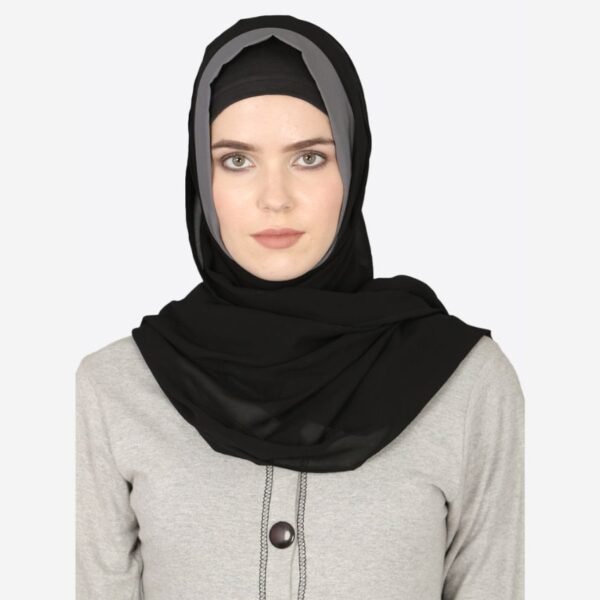 Grey Band Plain Black Hijab
