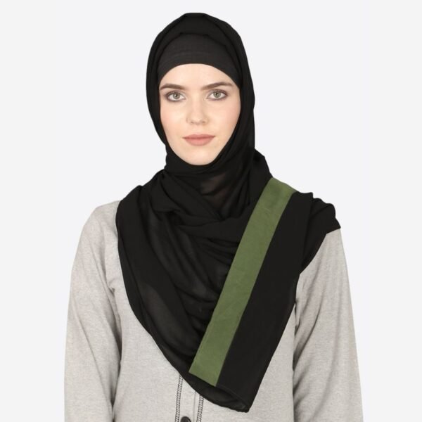Olive Green Band Plain Black Hijab