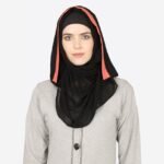 Orange Band Plain Black Hijab Muslim