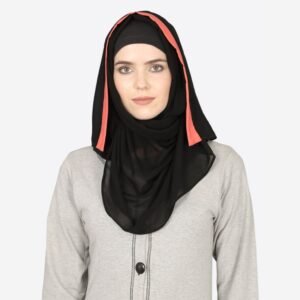 Orange Band Plain Black Hijab Muslim