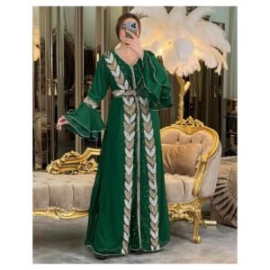 beautiful green moroccan dress kaftan long gown (1)