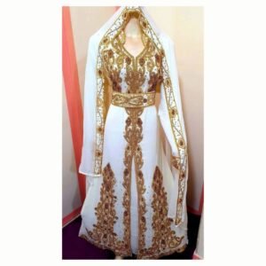 beautiful zari stone work white kaftan dress long gown