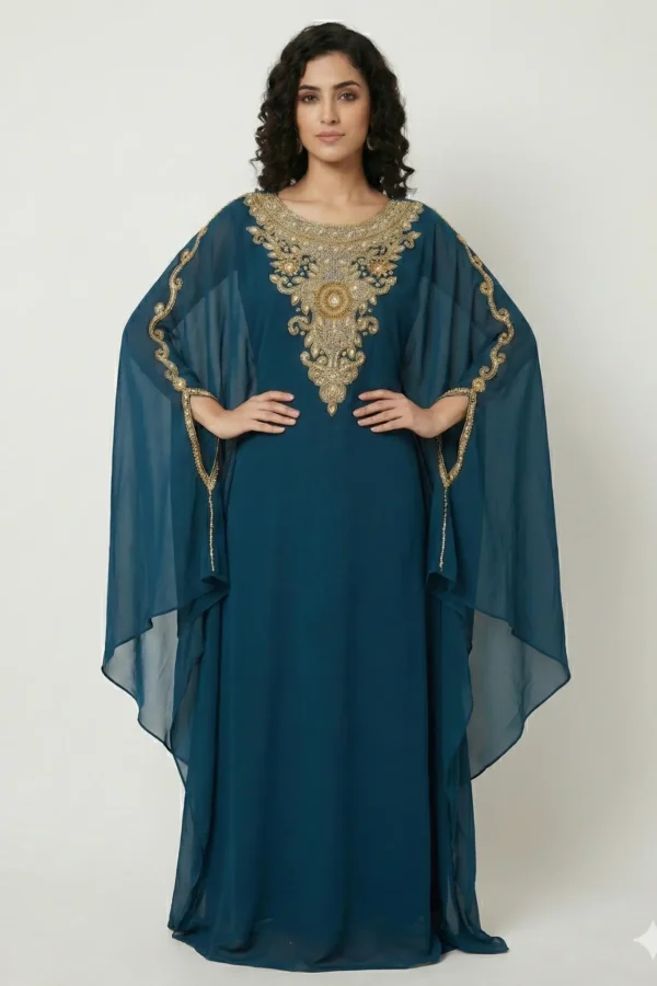 teal green gold embellished moroccan kaftan (5)