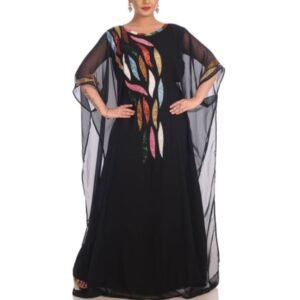 Black Multi Stone Work Farasha Kaftan Dress (1)