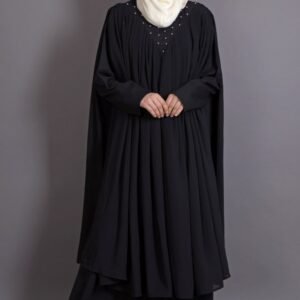 embroidered neck band double layer party abaya