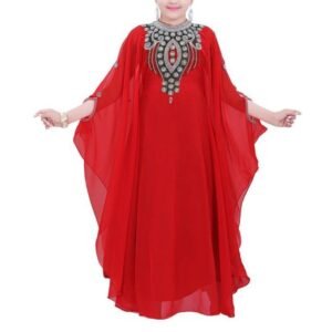 Red Hand Beaded Kids Kaftan Dress (1)
