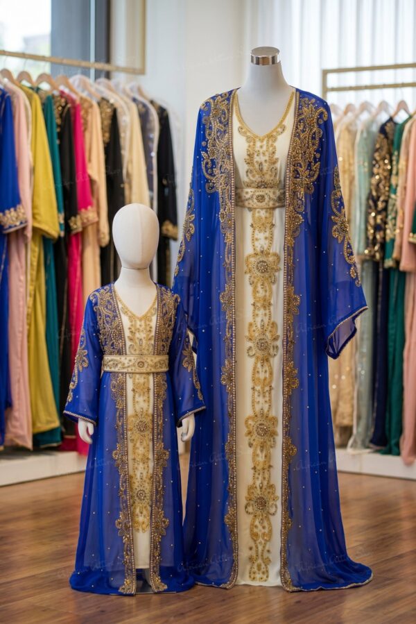 Royal blue mommy and me Moroccan kaftan set (1)