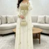 White Dubai Kaftan Dress with Gold Hand Embroidery Moroccan Bridal Kaftan Luxury Arabic Abaya Gown African Attire Shop (1)