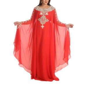 beautiful red zari work kaftan dress