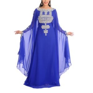 blue hand beaded kaftan maxi dress