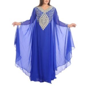 blue hand beaded moroccan kaftan dress