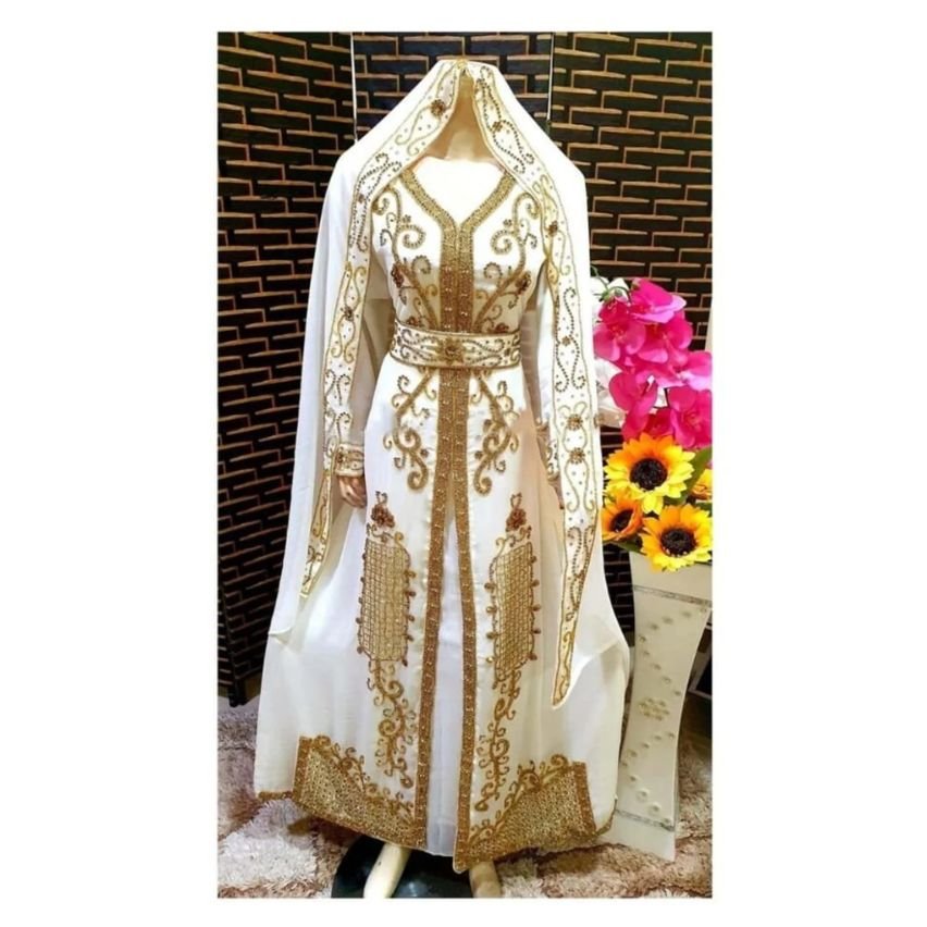 ANIIQ Women Dubai Kaftan Farasha Caftan Long Maxi Dress Long Sleeves  Ethnic, Bridal, Evening, Party, Wedding Dress with Free Scarf, Color-  Black, Size- Free - Ethnic Khazana
