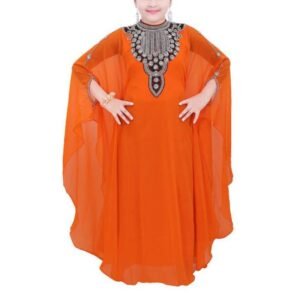 orange zari work kids kaftan dress
