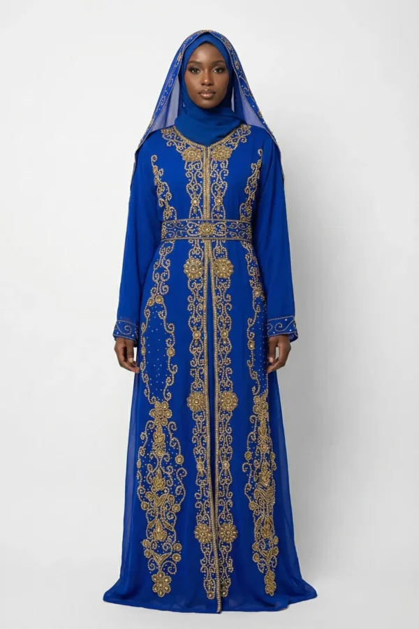 royal blue gold embellished moroccan ckaftan (1)