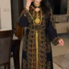 Black Moroccan kaftan dress with intricate gold and multicolor embroidery wide sleeves and full length flowing silhouette (1)