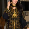 Black Moroccan kaftan dress with intricate gold and multicolor embroidery wide sleeves and full length flowing silhouette (2)