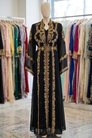 Black luxury Moroccan kaftan with gold embroidery (1)