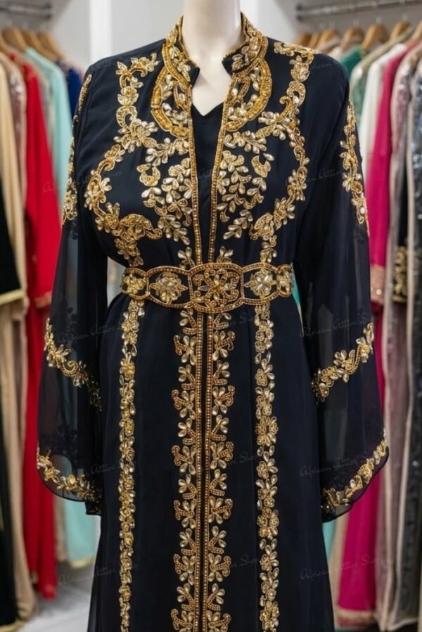 Black luxury Moroccan kaftan with gold embroidery (2)