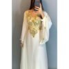 White Moroccan Kaftan Abaya Farasha Dubai Caftan Gown Maxi Dress